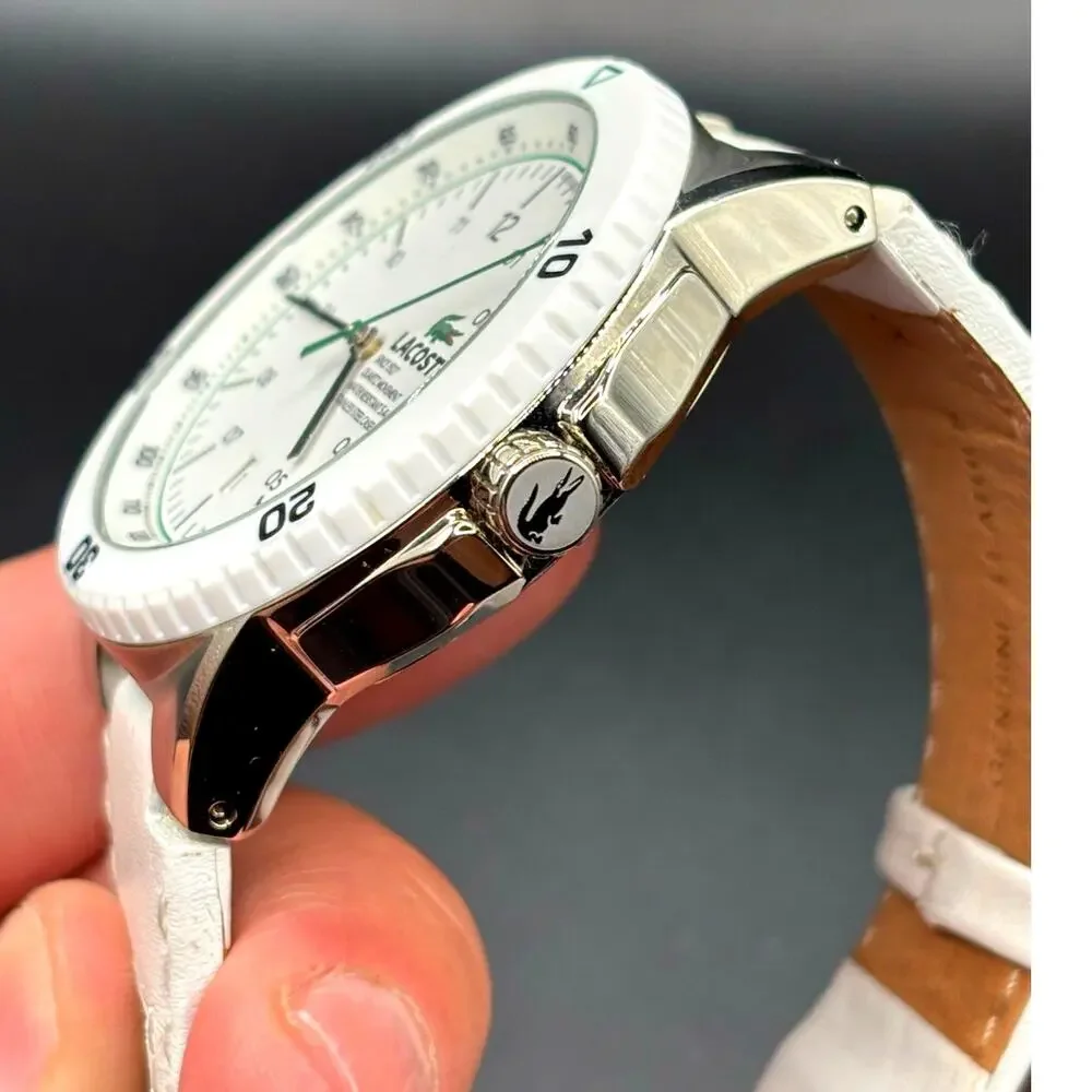 Lacoste Toronto 2010563 White Green Leather Quartz Men's Watch 44mm